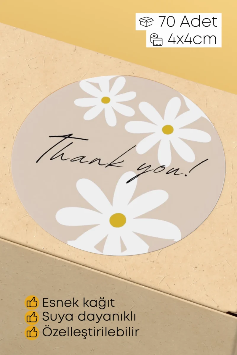 Thank You Yazılı Sticker Paketleme Kargo Ambalaj Etiketi - 4x4cm 70 Adet