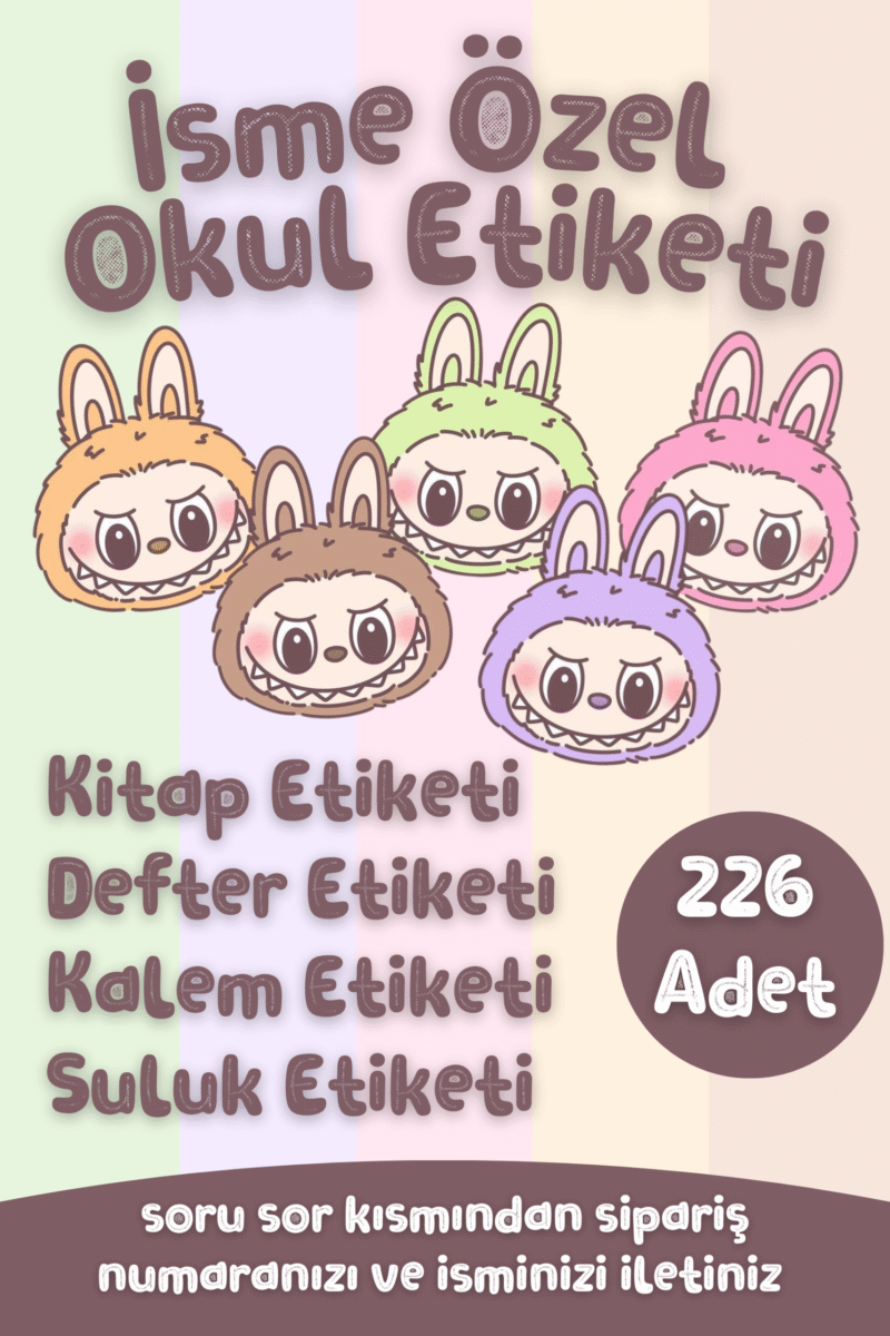 İsme Özel Okul Etiketi Defter Kalem Kitap Suluk Etiketi 226 Adet