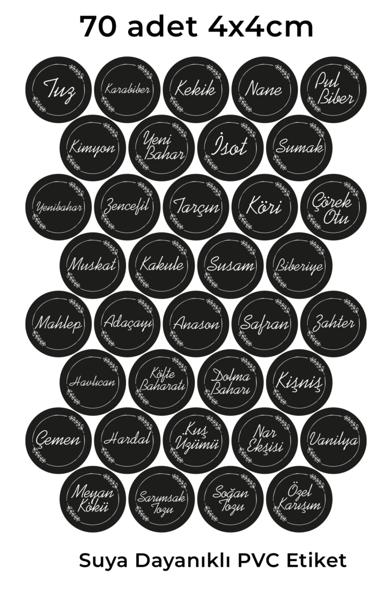 Alternative view of 70 Adet Siyah Baskılı Baharat Bakliyat Kuruyemiş Kavanoz Etiketi Sticker