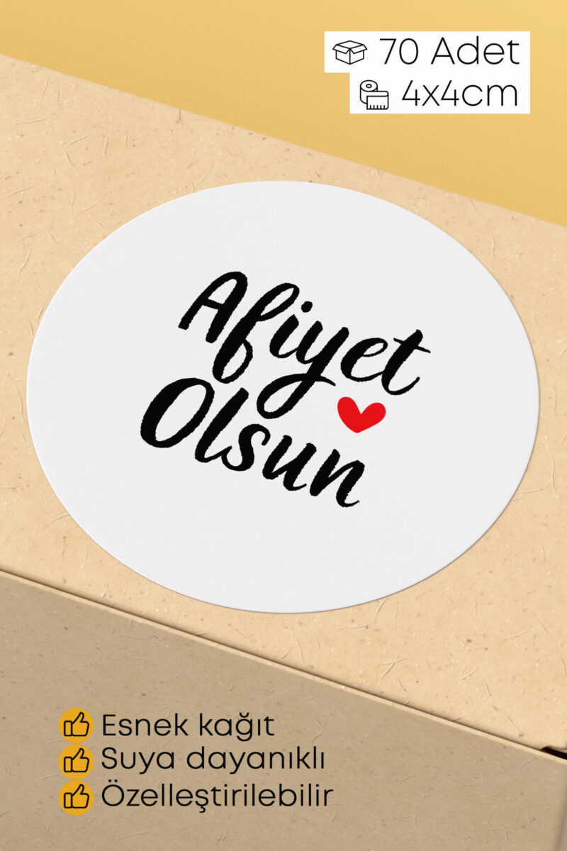 Afiyet Olsun Yazılı Sticker Restoran Gıda Paketleme Kargo Ambalaj Etiketi - 4x4cm 70 Adet
