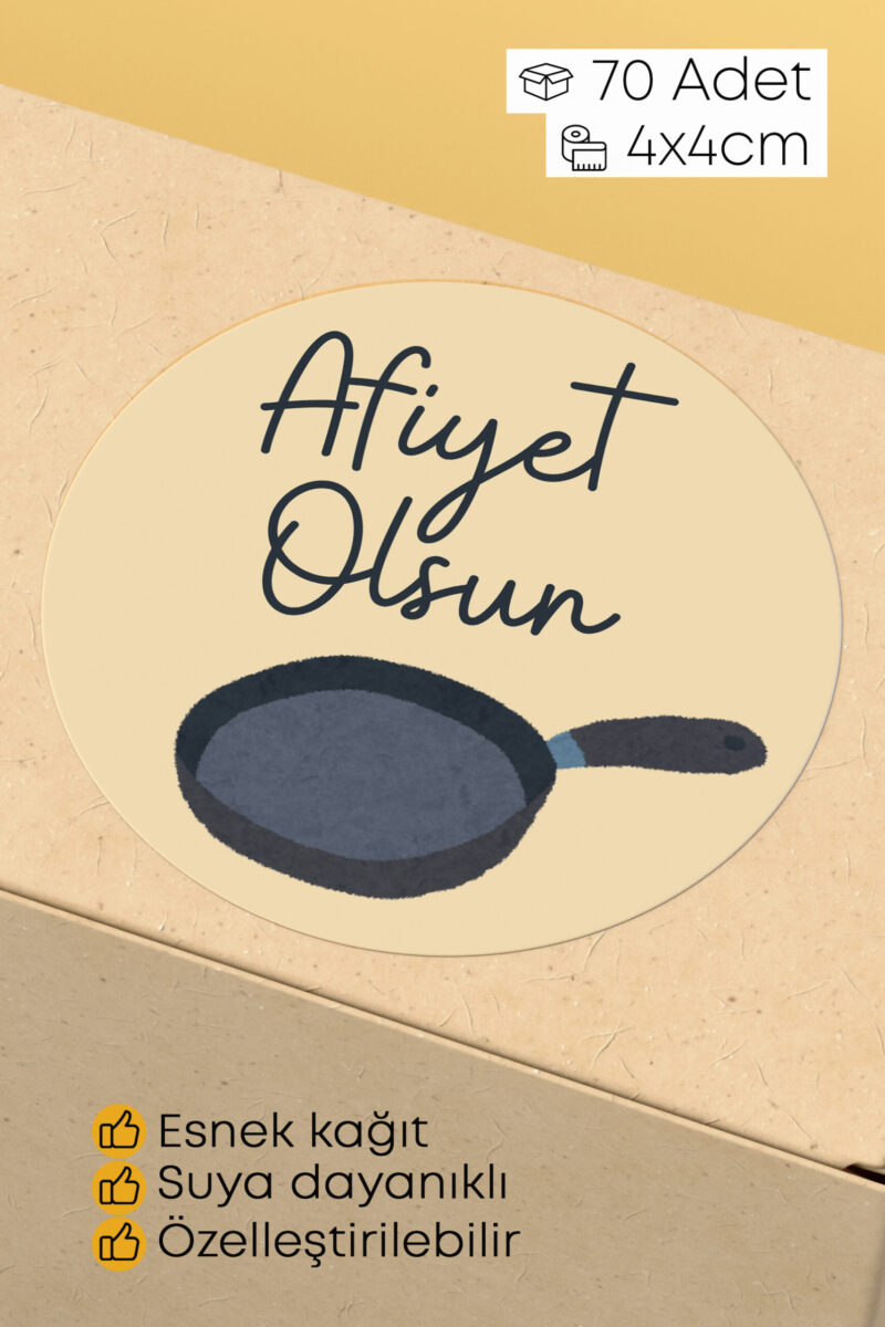 Afiyet Olsun Yazılı Sticker Restoran Gıda Paketleme Kargo Ambalaj Etiketi - 4x4cm 70 Adet