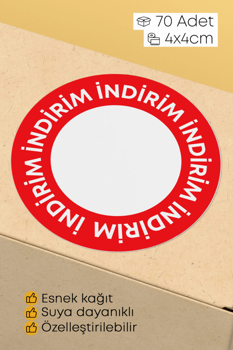 İndirim Yazılı Sticker Ürün Ambalaj Etiketi - 4x4cm 70 Adet