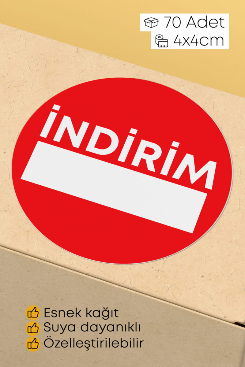 İndirim Yazılı Sticker Ürün Ambalaj Etiketi - 4x4cm 70 Adet