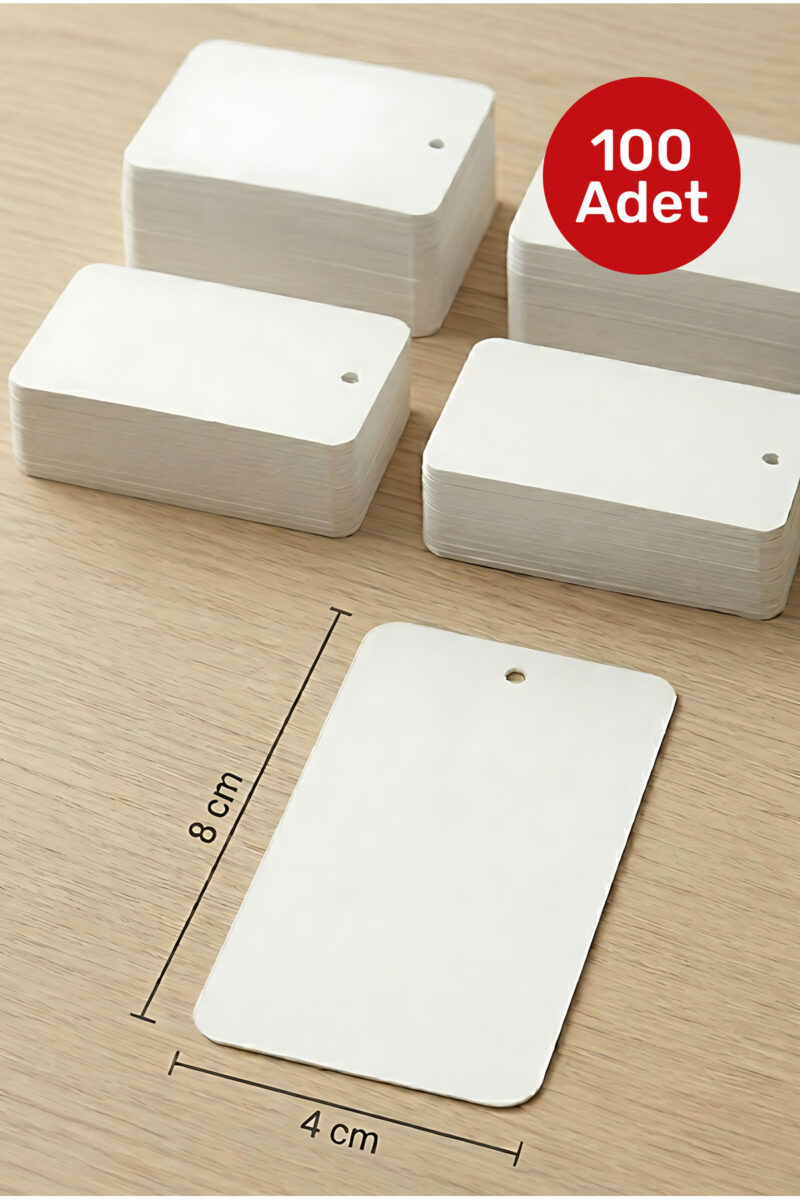 100 Adet Ürün Raf Fiyat Etiketi Kullanıma Hazır 4x8 Deliklik Kağıt