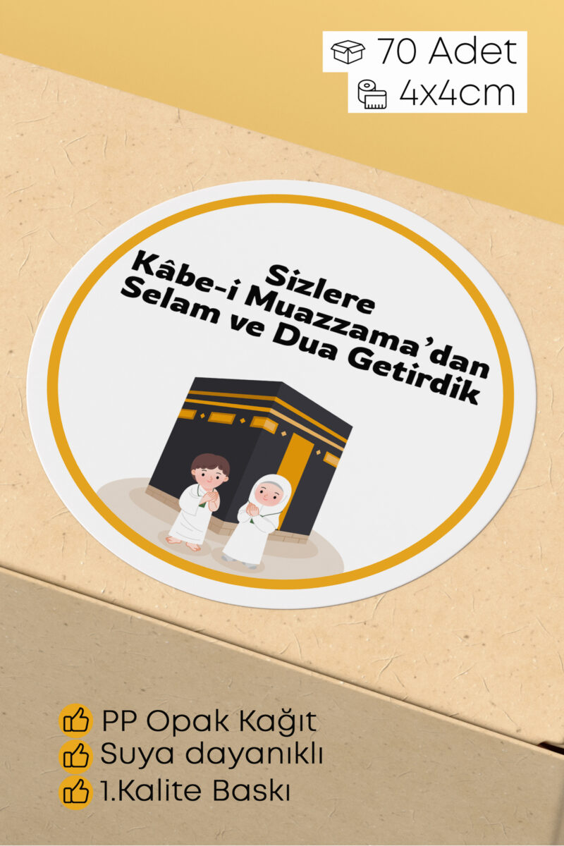 70 Adet Hac Umre Hediyelik için Kabe Paketleme Sticker - Kargo Ambalaj Etiketi - 4x4cm