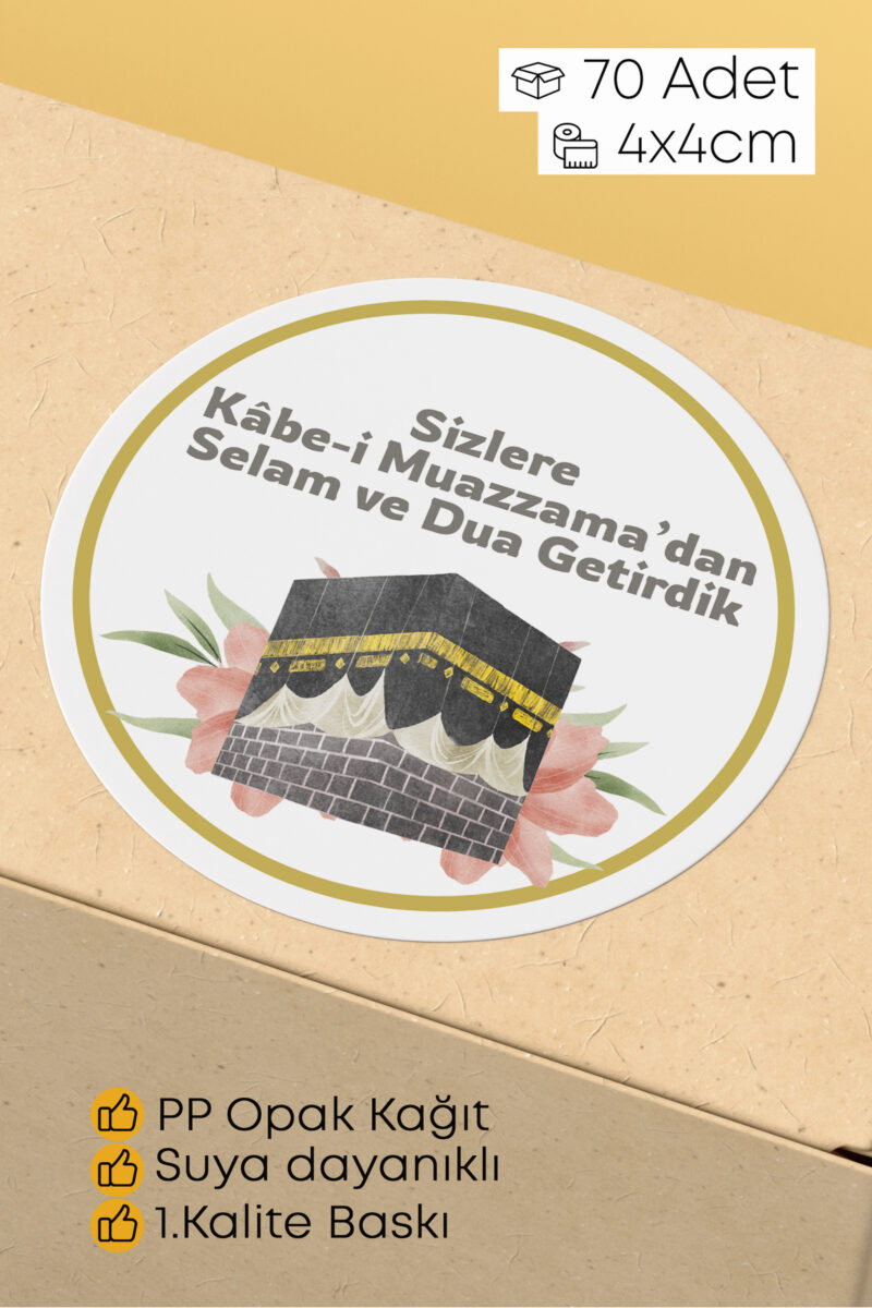 70 Adet Hac Umre Hediyelik için Kabe Paketleme Sticker - Kargo Ambalaj Etiketi - 4x4cm