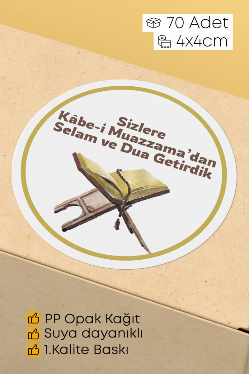 70 Adet Hac Umre Hediyelik için Kabe Paketleme Sticker - Kargo Ambalaj Etiketi - 4x4cm