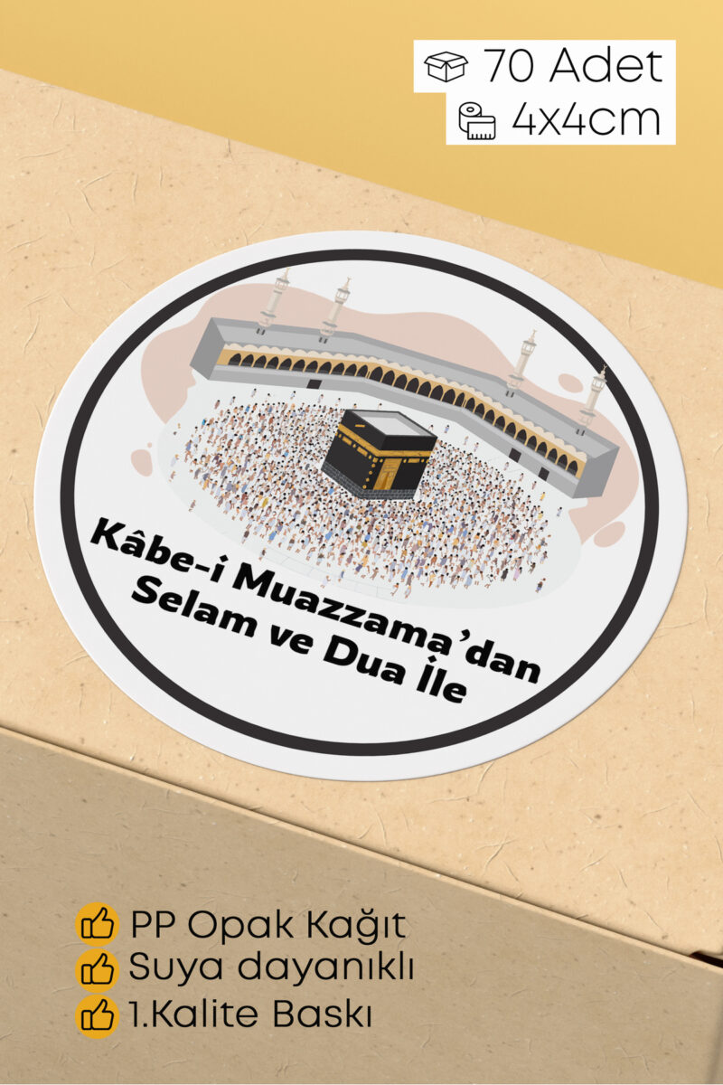 70 Adet Hac Umre Hediyelik için Kabe Paketleme Sticker - Kargo Ambalaj Etiketi - 4x4cm
