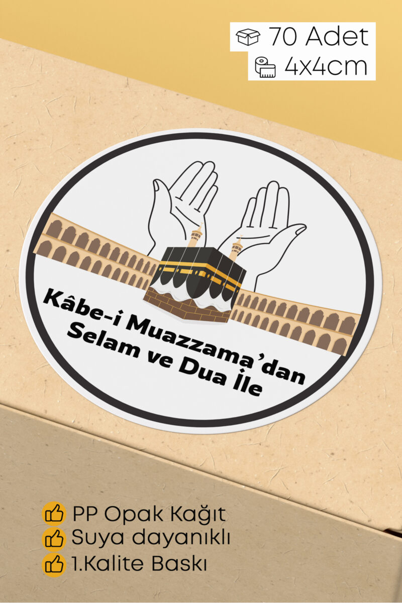 70 Adet Hac Umre Hediyelik için Kabe Paketleme Sticker - Kargo Ambalaj Etiketi - 4x4cm
