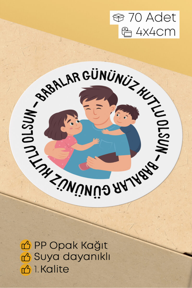 Babalar Günü Temalı Hediye Kutu Paketleme Sticer Etiket 4cm 70 Adet