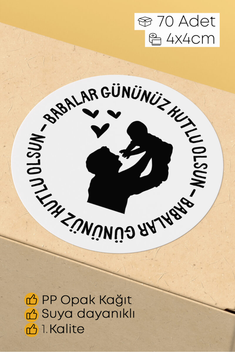 Babalar Günü Temalı Hediye Kutu Paketleme Sticer Etiket 4cm 70 Adet