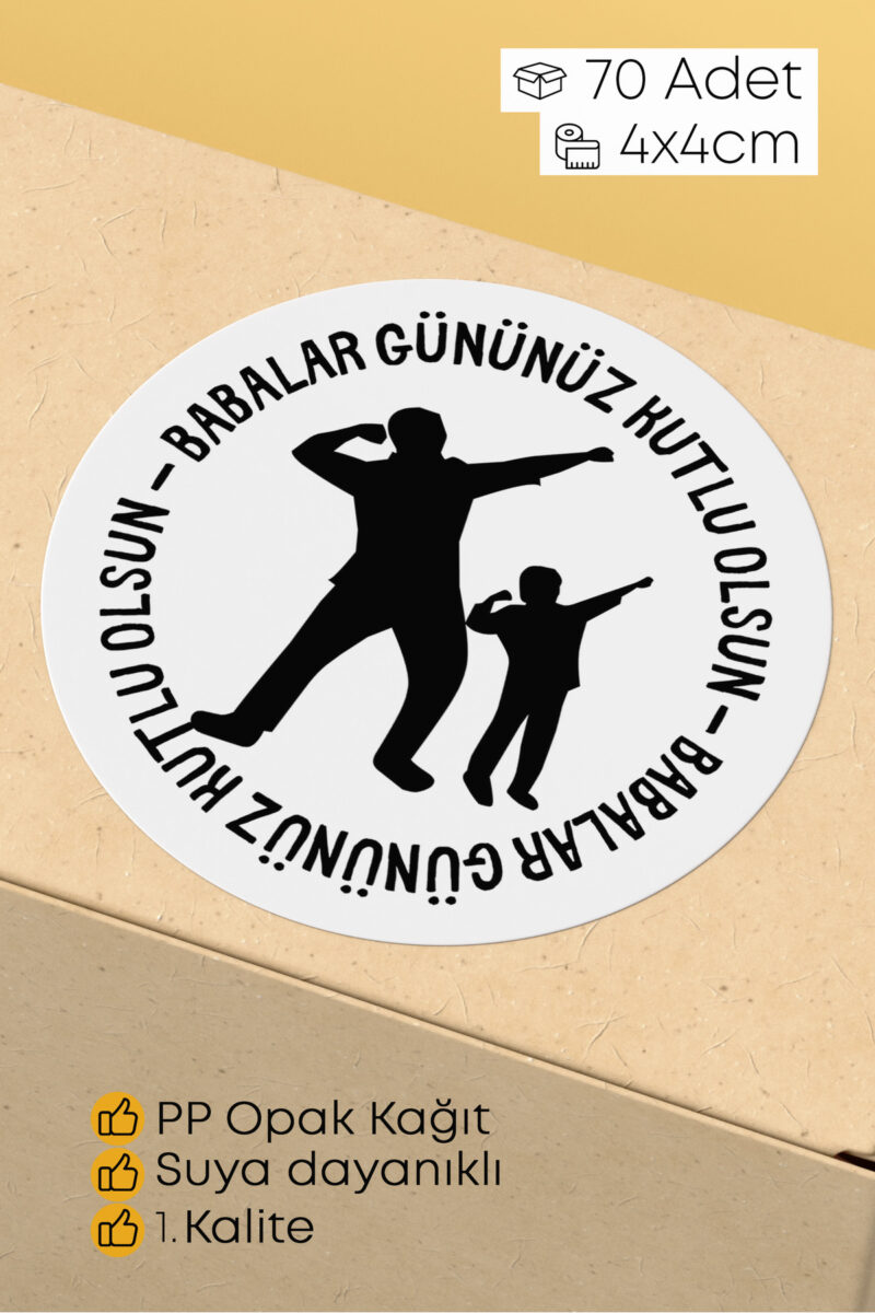 Babalar Günü Temalı Hediye Kutu Paketleme Sticer Etiket 4cm 70 Adet