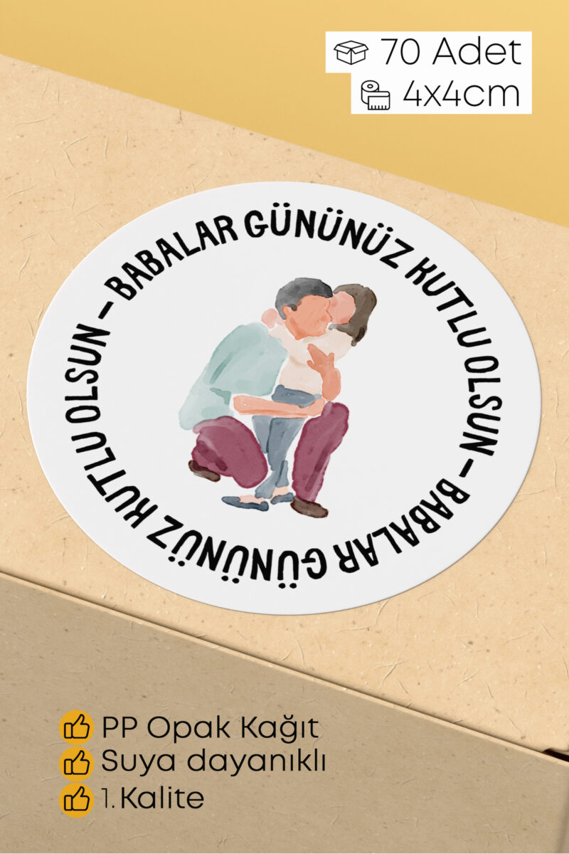 Babalar Günü Temalı Hediye Kutu Paketleme Sticer Etiket 4cm 70 Adet