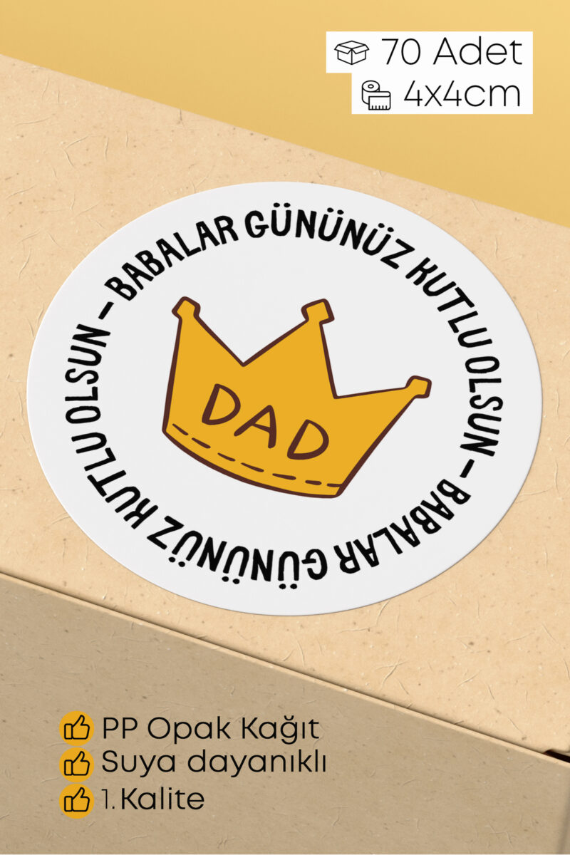Babalar Günü Temalı Hediye Kutu Paketleme Sticer Etiket 4cm 70 Adet