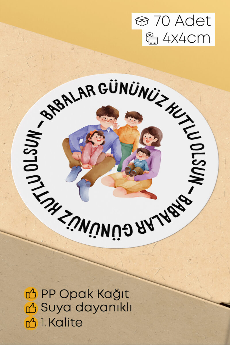 Babalar Günü Temalı Hediye Kutu Paketleme Sticer Etiket 4cm 70 Adet