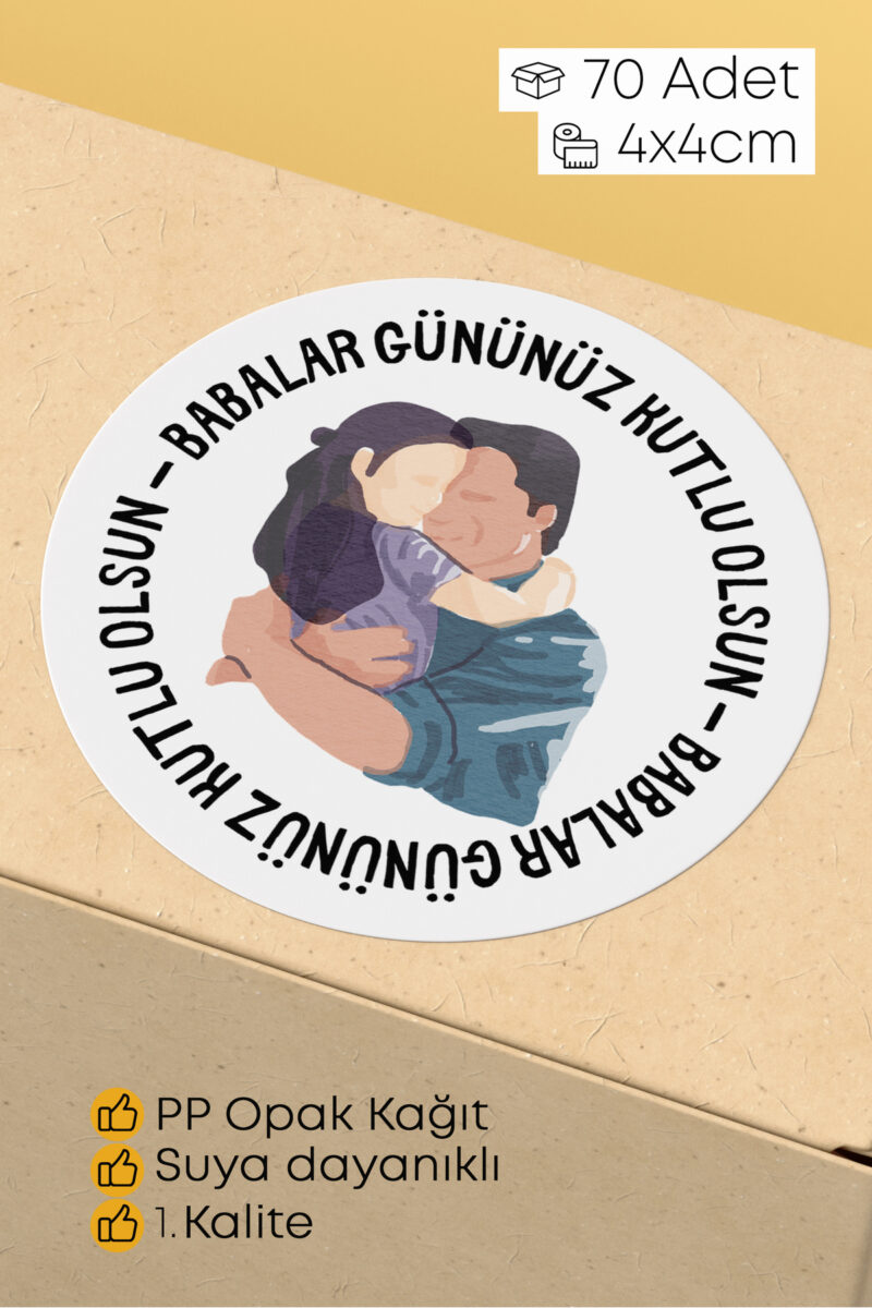 Babalar Günü Temalı Hediye Kutu Paketleme Sticer Etiket 4cm 70 Adet
