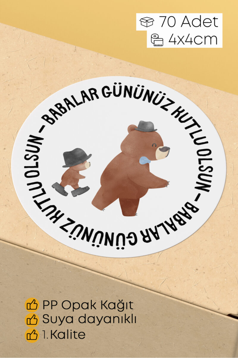 Babalar Günü Temalı Hediye Kutu Paketleme Sticer Etiket 4cm 70 Adet