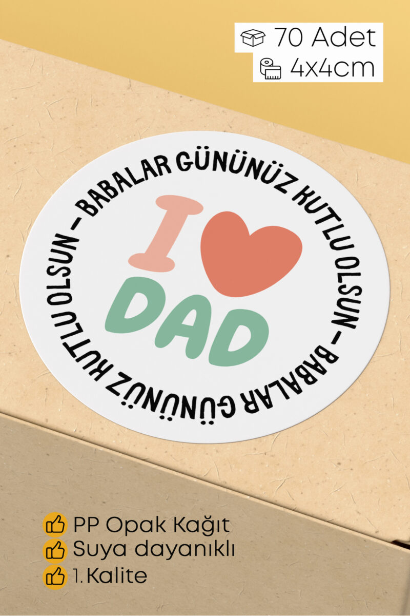 Babalar Günü Temalı Hediye Kutu Paketleme Sticer Etiket 4cm 70 Adet