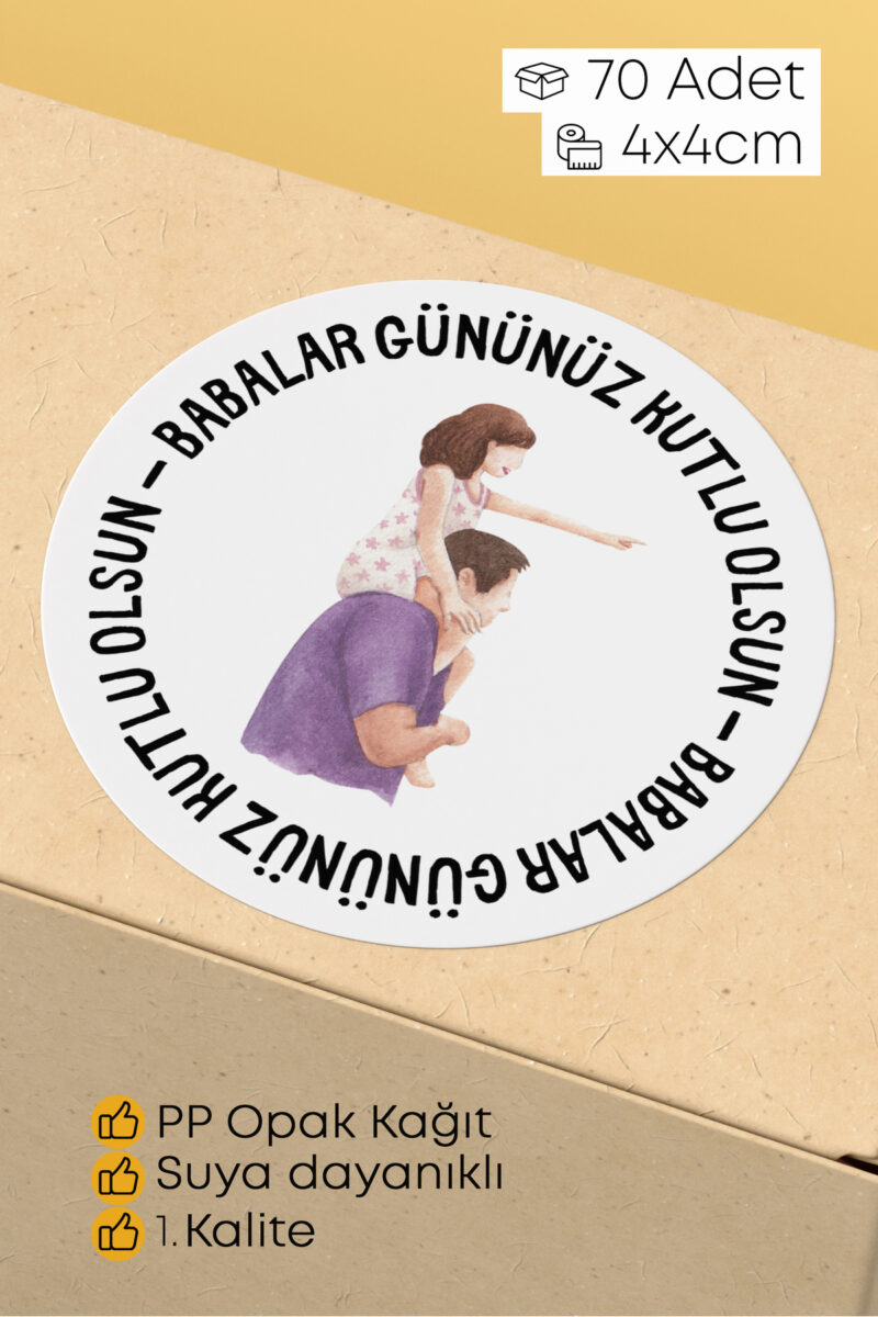 Babalar Günü Temalı Hediye Kutu Paketleme Sticer Etiket 4cm 70 Adet