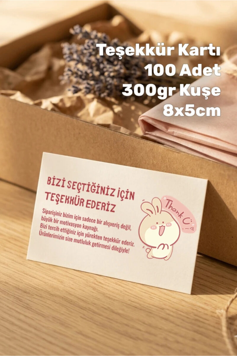Teşekkür Kartı, Kargo Paketleme Teşekkür Kartı 100 Adet Tek Yüz Baskılı