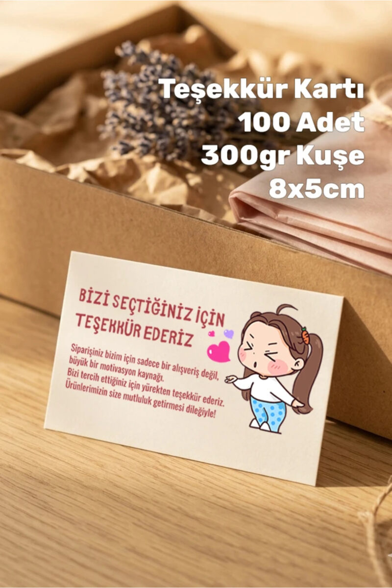 Teşekkür Kartı, Kargo Paketleme Teşekkür Kartı 100 Adet Tek Yüz Baskılı