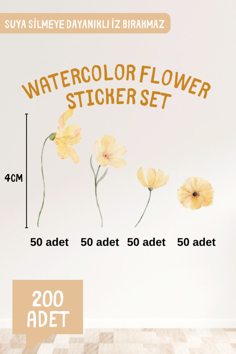 Alternative view of Sarı Bahar Çiçekleri Temalı Yapraklar Çiçek Çocuk Odası Duvar Sticker Seti 200 Adet