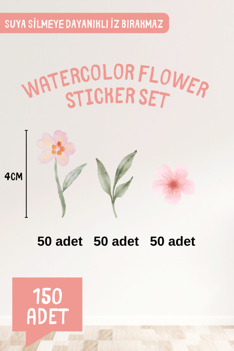 Alternative view of Pembe Bahar Çiçekleri Temalı Yapraklar Çiçek Çocuk Odası Duvar Sticker Seti 150 Adet