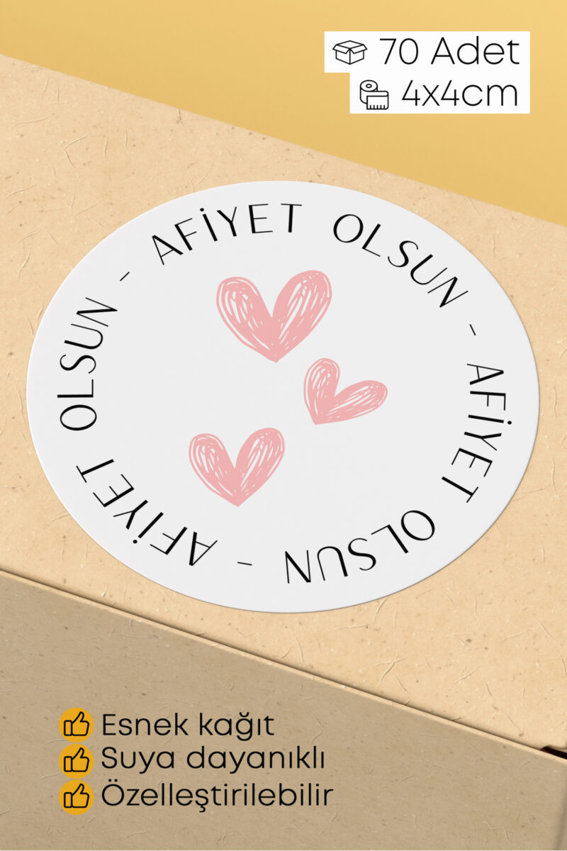 Afiyet Olsun Paketleme Ambalaj Kargo Ürün Etiketi Yapışkanlı Sticker - 4x4cm 70 Adet