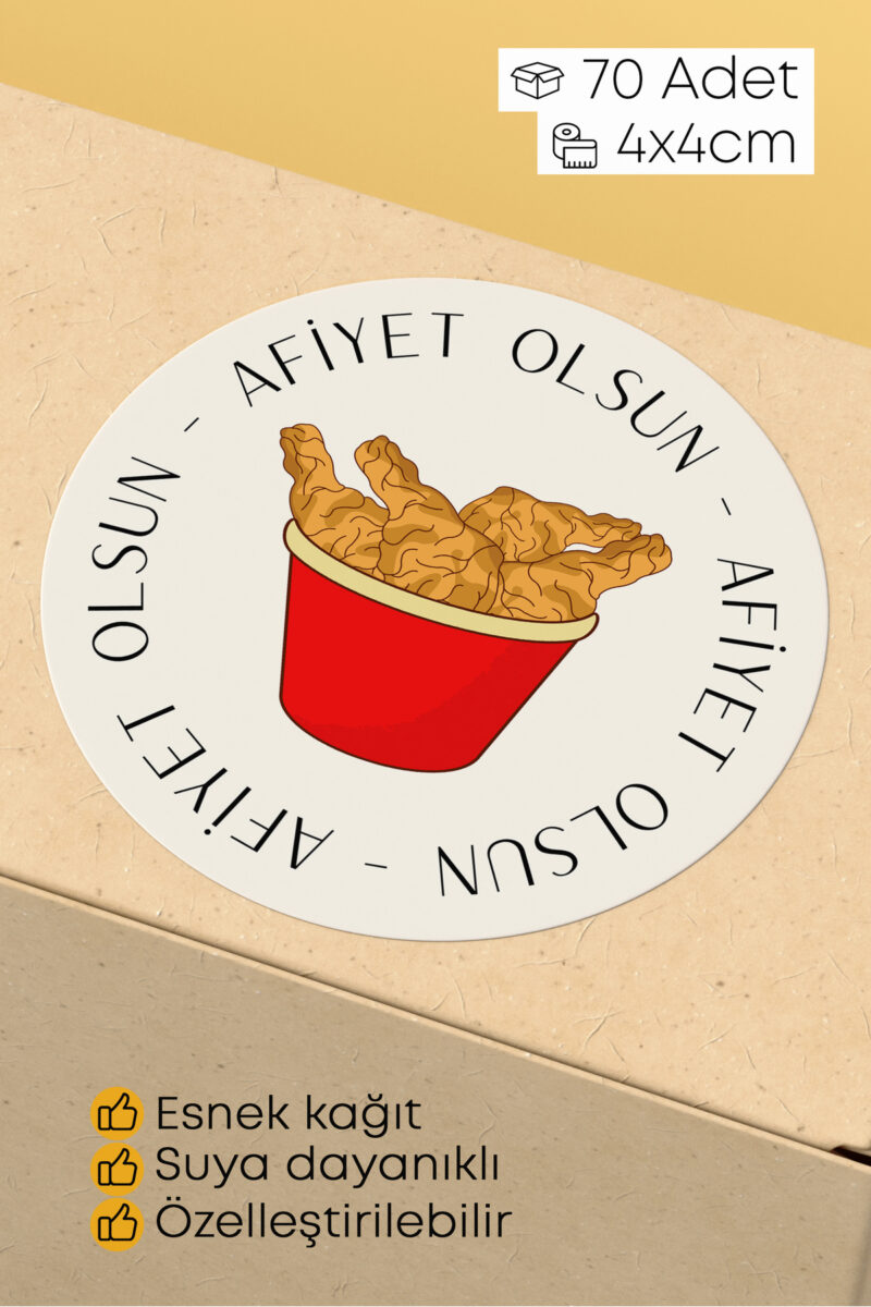Afiyet Olsun Paketleme Ambalaj Kargo Ürün Etiketi Yapışkanlı Sticker - 4x4cm 70 Adet