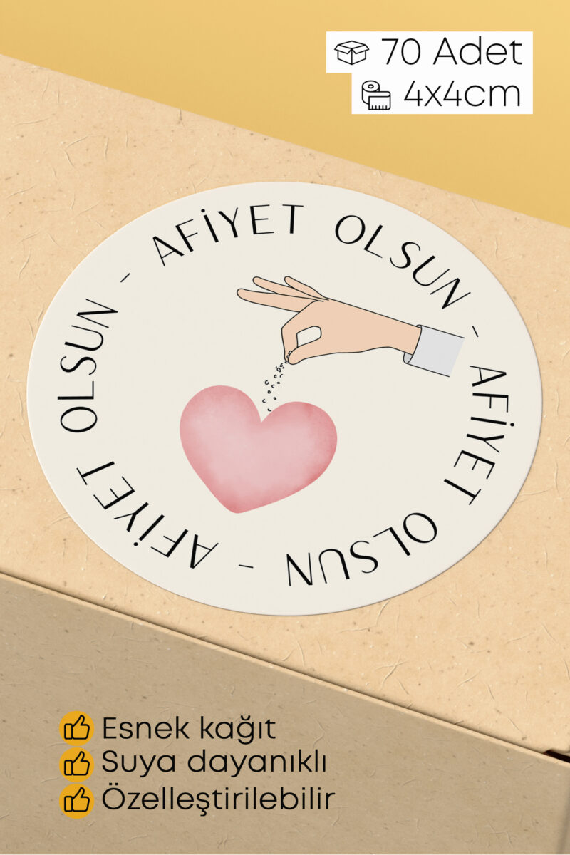 Afiyet Olsun Paketleme Ambalaj Kargo Ürün Etiketi Yapışkanlı Sticker - 4x4cm 70 Adet