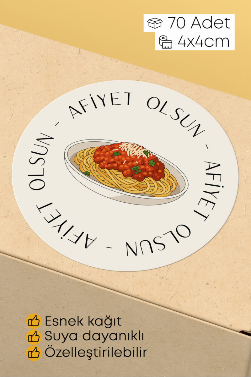 Afiyet Olsun Paketleme Ambalaj Kargo Ürün Etiketi Yapışkanlı Sticker - 4x4cm 70 Adet