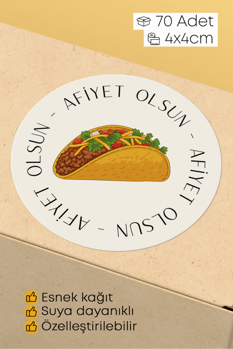 Afiyet Olsun Paketleme Ambalaj Kargo Ürün Etiketi Yapışkanlı Sticker - 4x4cm 70 Adet