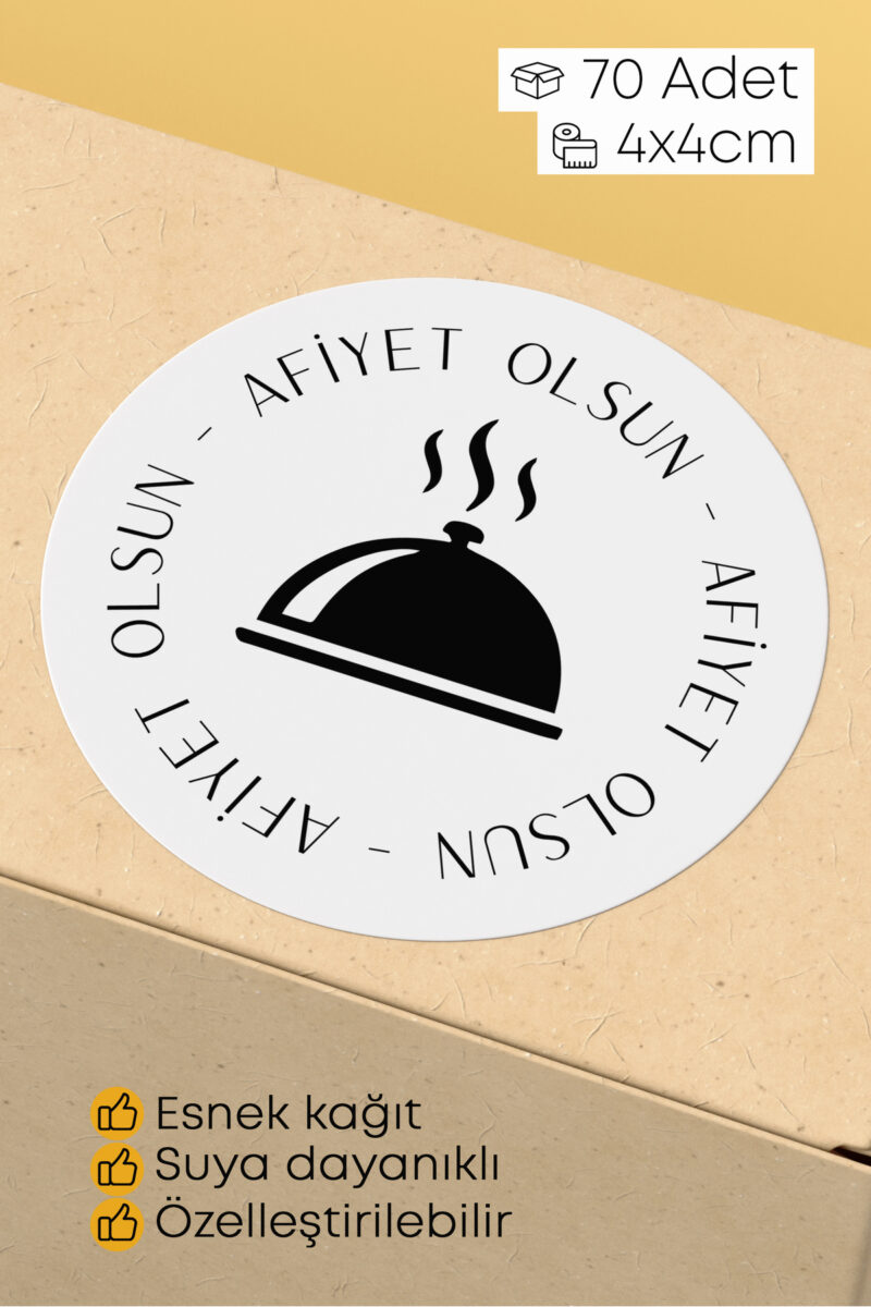 Afiyet Olsun Paketleme Ambalaj Kargo Ürün Etiketi Yapışkanlı Sticker - 4x4cm 70 Adet
