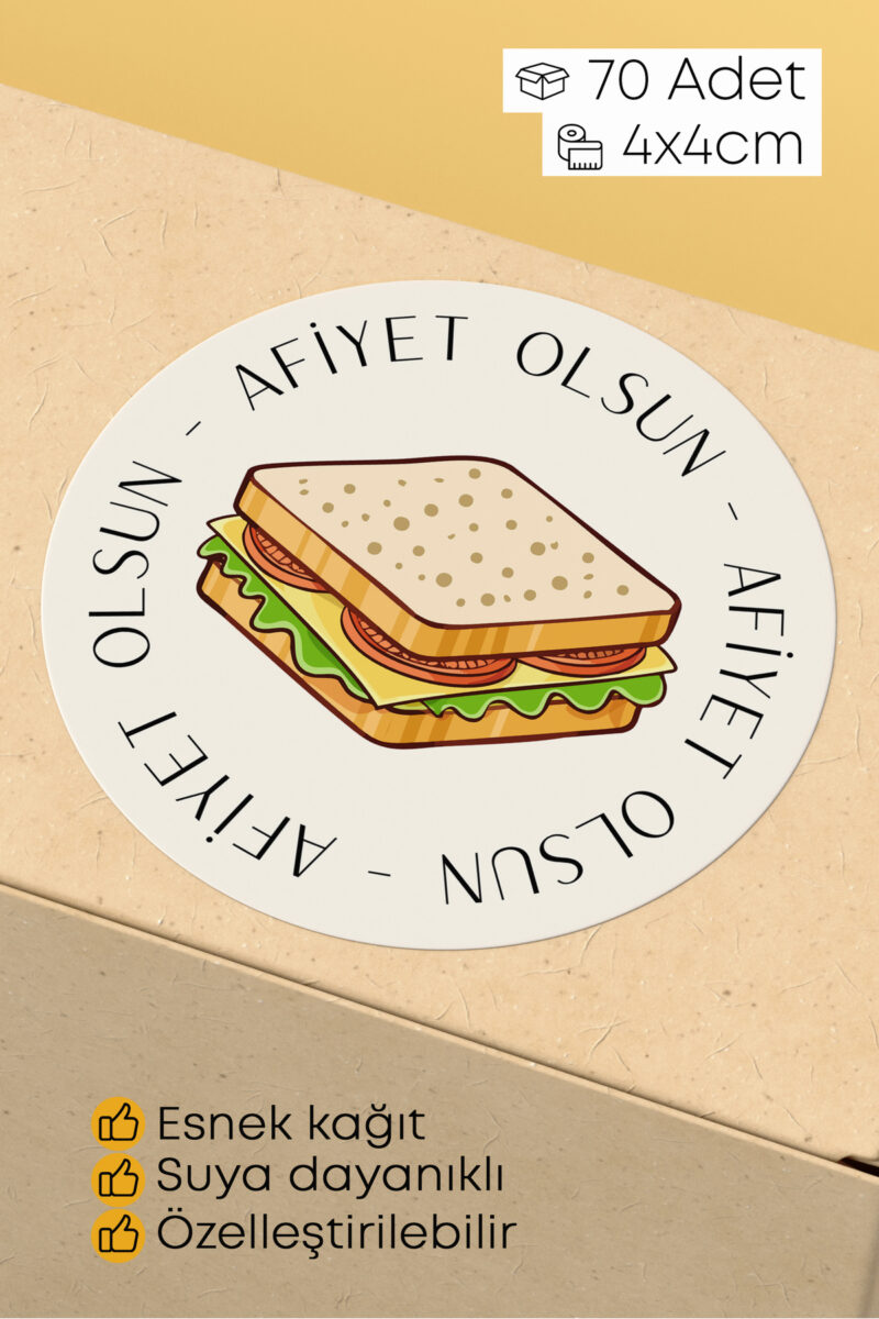 Afiyet Olsun Paketleme Ambalaj Kargo Ürün Etiketi Yapışkanlı Sticker - 4x4cm 70 Adet
