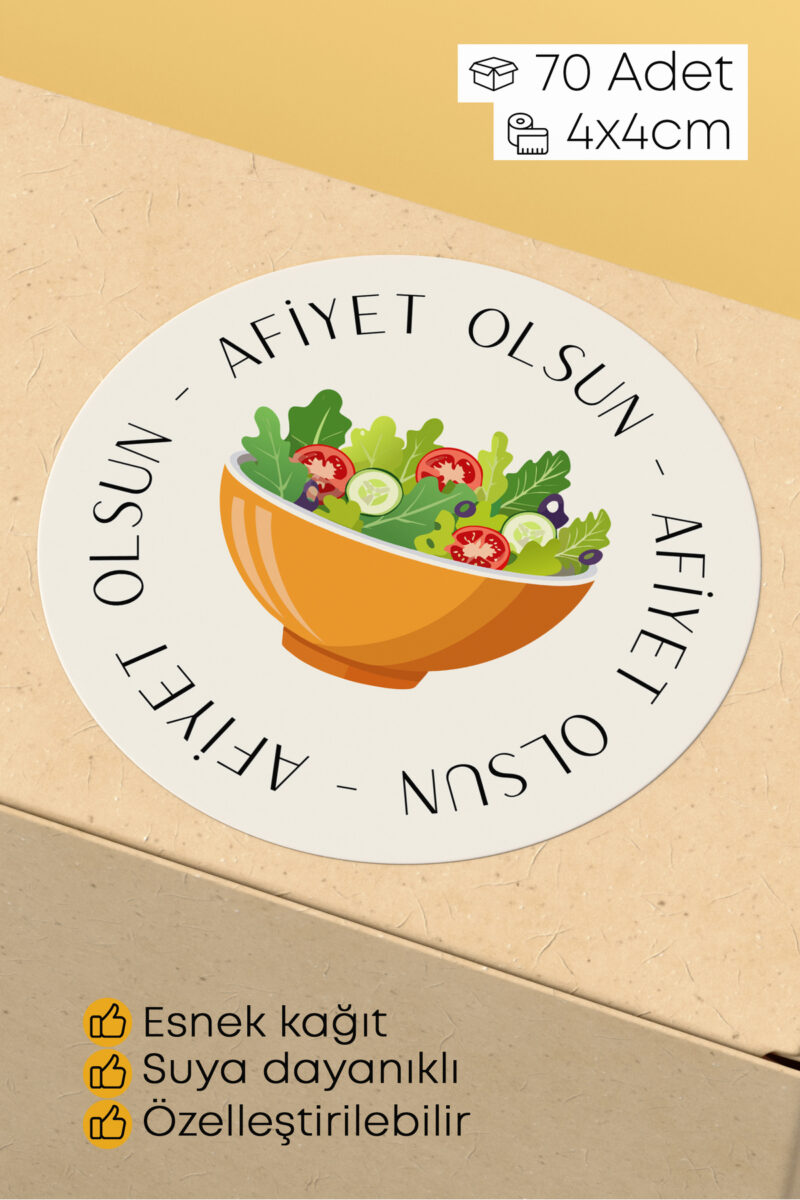Afiyet Olsun Paketleme Ambalaj Kargo Ürün Etiketi Yapışkanlı Sticker - 4x4cm 70 Adet