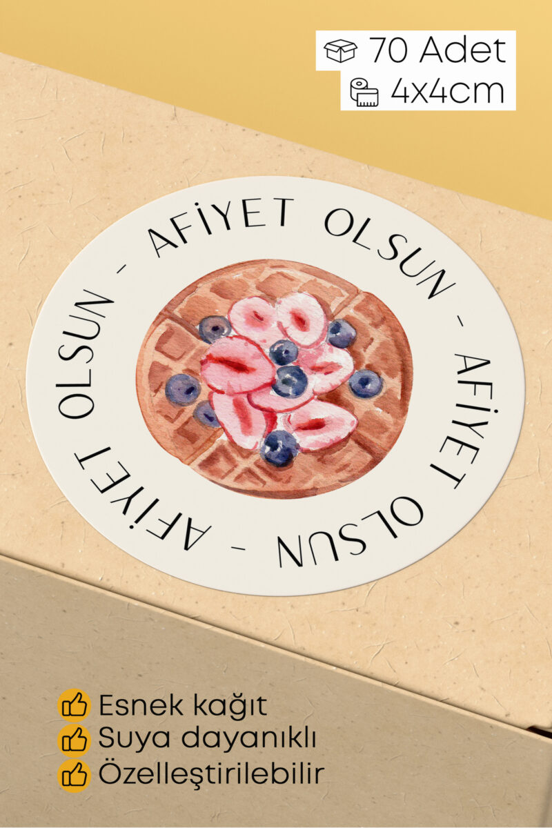 Afiyet Olsun Paketleme Ambalaj Kargo Ürün Etiketi Yapışkanlı Sticker - 4x4cm 70 Adet
