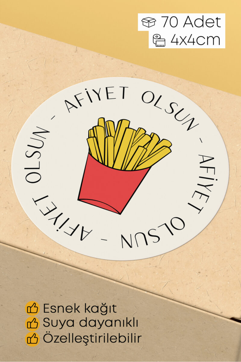 Afiyet Olsun Paketleme Ambalaj Kargo Ürün Etiketi Yapışkanlı Sticker - 4x4cm 70 Adet
