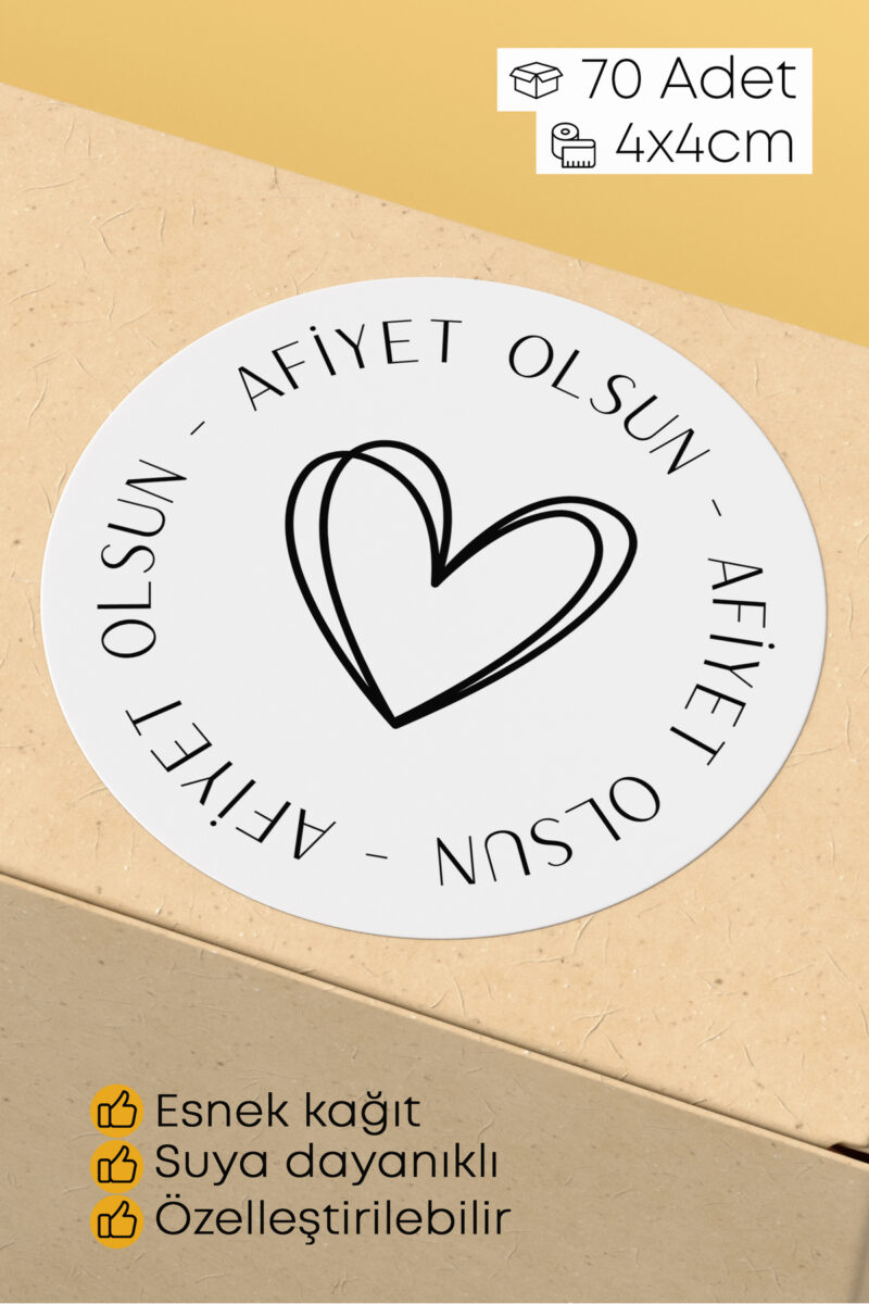 Afiyet Olsun Paketleme Ambalaj Kargo Ürün Etiketi Yapışkanlı Sticker - 4x4cm 70 Adet