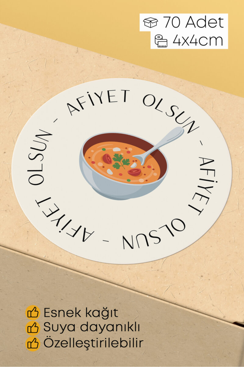 Afiyet Olsun Paketleme Ambalaj Kargo Ürün Etiketi Yapışkanlı Sticker - 4x4cm 70 Adet