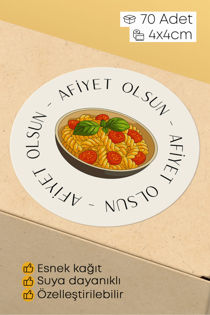 Afiyet Olsun Paketleme Ambalaj Kargo Ürün Etiketi Yapışkanlı Sticker - 4x4cm 70 Adet