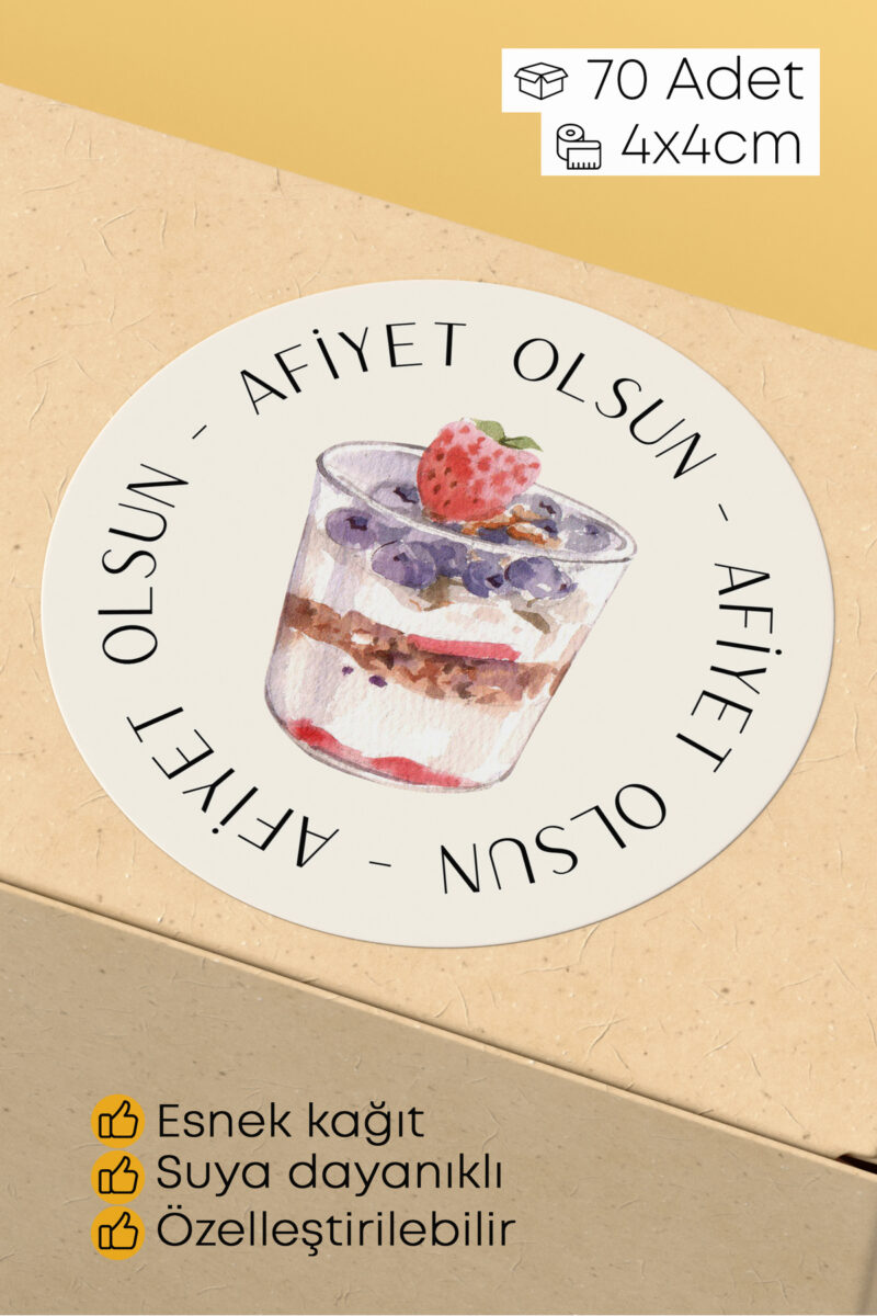 Afiyet Olsun Paketleme Ambalaj Kargo Ürün Etiketi Yapışkanlı Sticker - 4x4cm 70 Adet