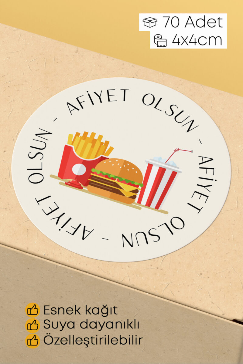 Afiyet Olsun Paketleme Ambalaj Kargo Ürün Etiketi Yapışkanlı Sticker - 4x4cm 70 Adet