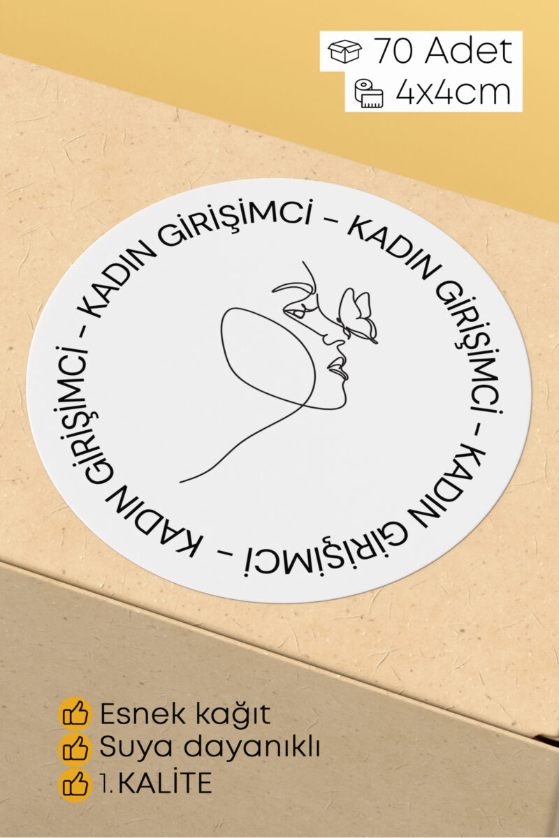 Kadın Girişimci Paketleme Ambalaj Kargo Ürün Etiketi Yapışkanlı Sticker - 4x4cm 70 Adet