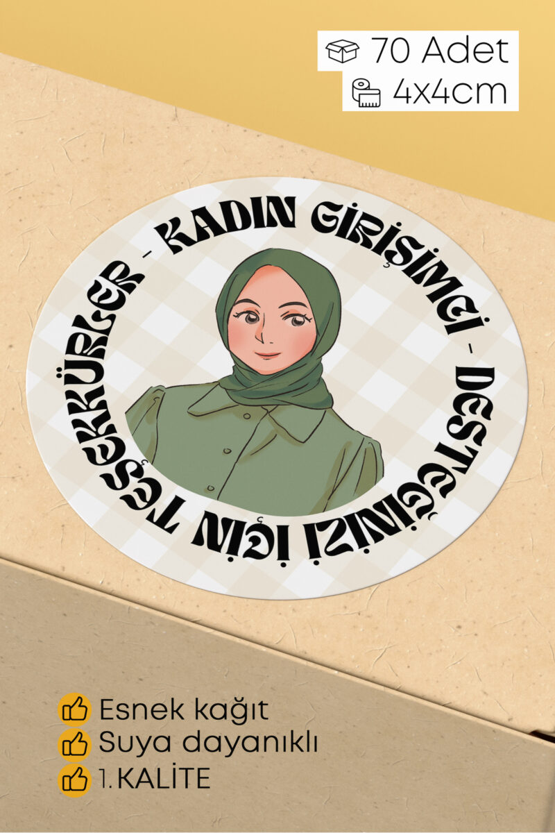 Kadın Girişimci Paketleme Ambalaj Kargo Ürün Etiketi Yapışkanlı Sticker - 4x4cm 70 Adet
