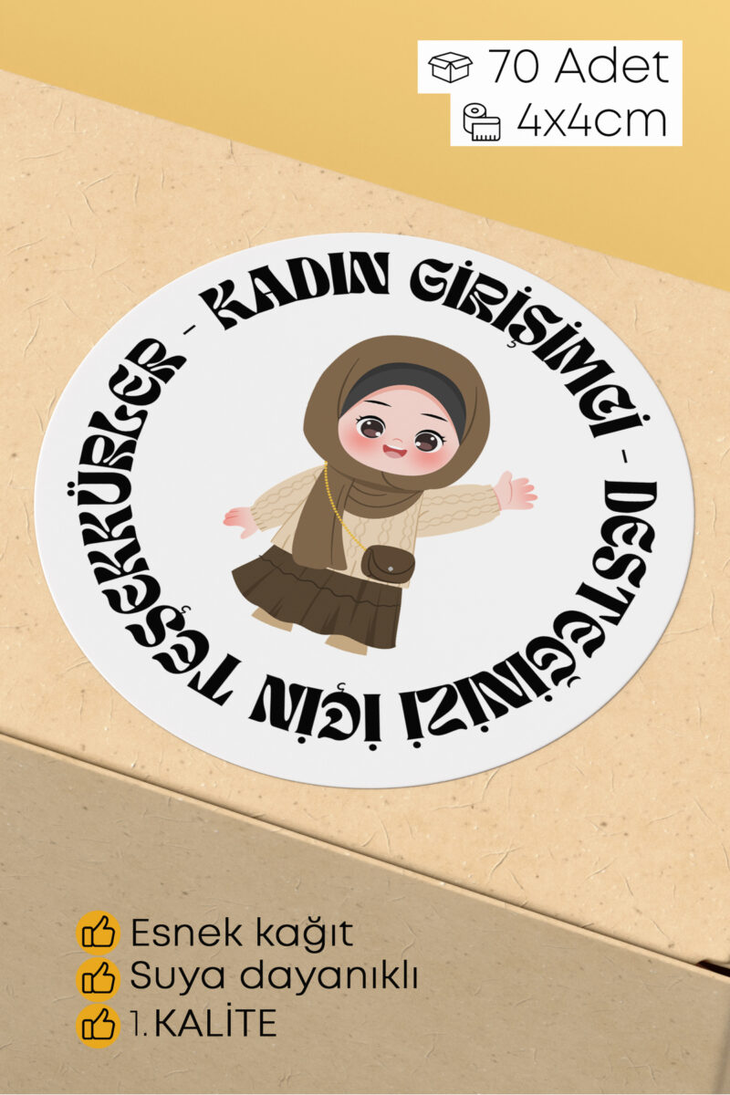 Kadın Girişimci Paketleme Ambalaj Kargo Ürün Etiketi Yapışkanlı Sticker - 4x4cm 70 Adet