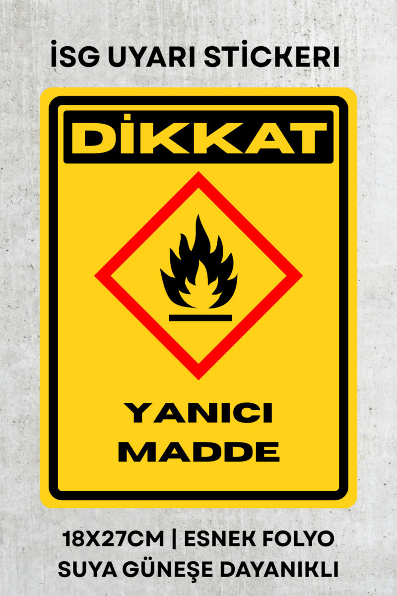 Yanıcı Madde İş Güvenliği Uyarı İkaz Etiketi - Folyo Etiket