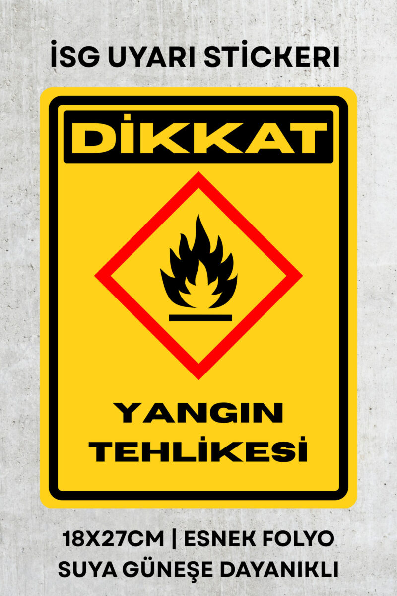 Yangın Tehlikesi İş Güvenliği Uyarı İkaz Etiketi - Folyo Etiket