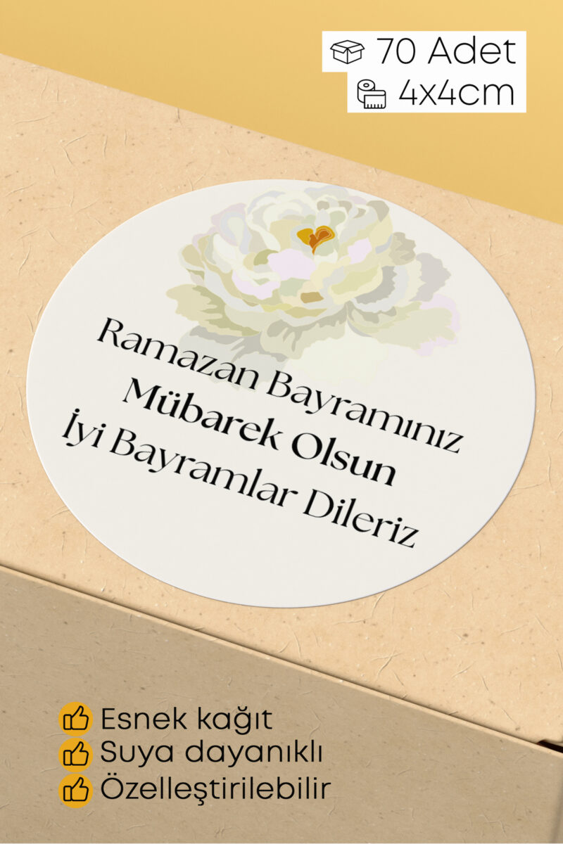 Ramazan Bayramı Temalı Paketleme Etiketi - 70 Adet 4x4cm Yuvarlak Su Geçirmez Ambalaj Stickerı