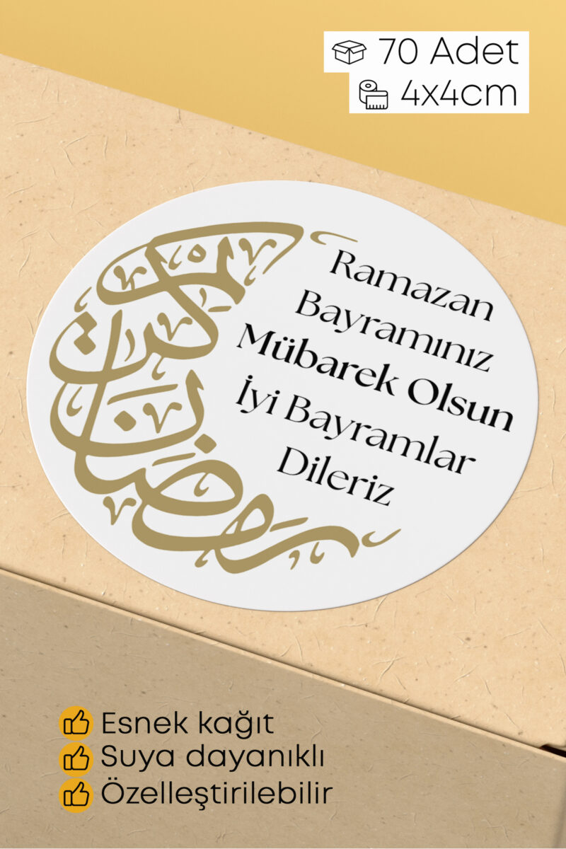 Ramazan Bayramı Temalı Paketleme Etiketi - 70 Adet 4x4cm Yuvarlak Su Geçirmez Ambalaj Stickerı