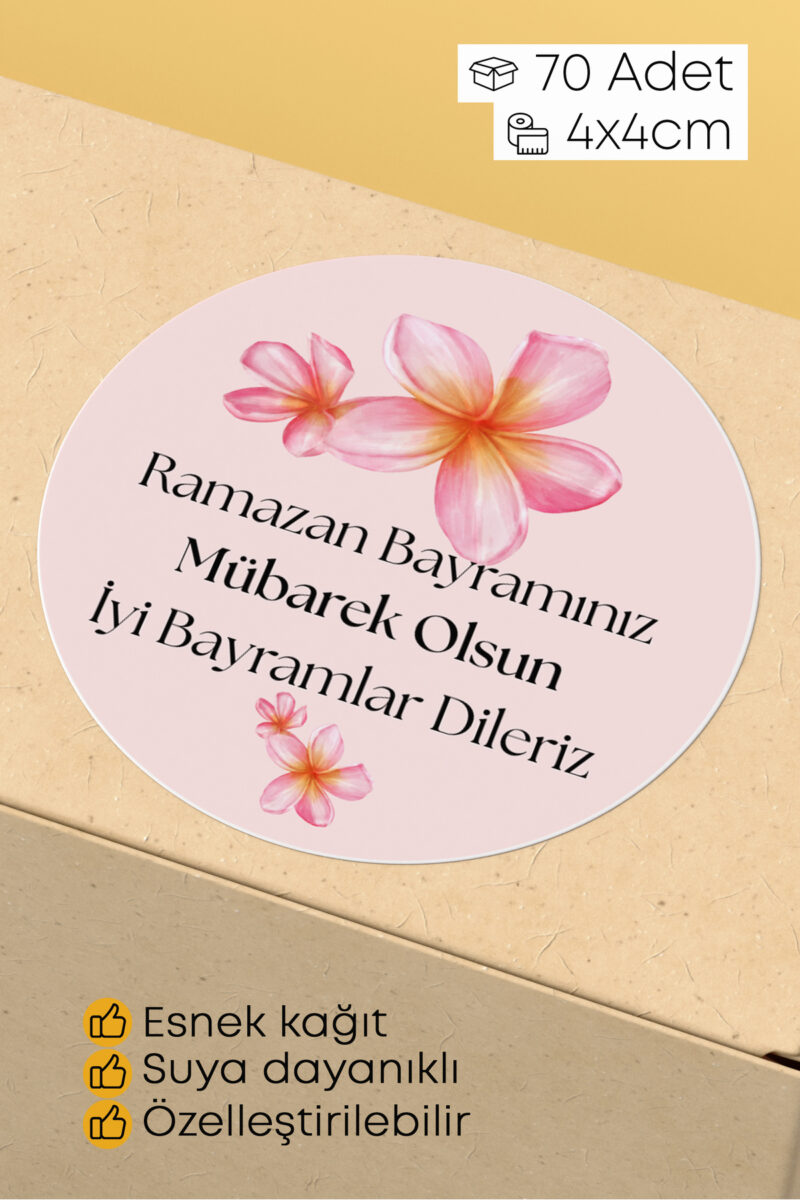 Ramazan Bayramı Temalı Paketleme Etiketi - 70 Adet 4x4cm Yuvarlak Su Geçirmez Ambalaj Stickerı
